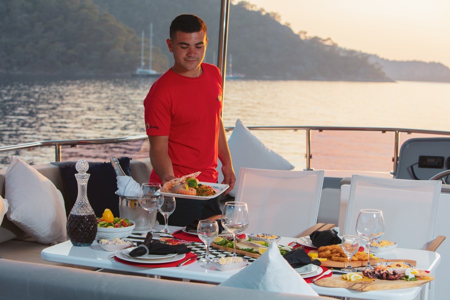 Dinner service on Royal Rtt yacht